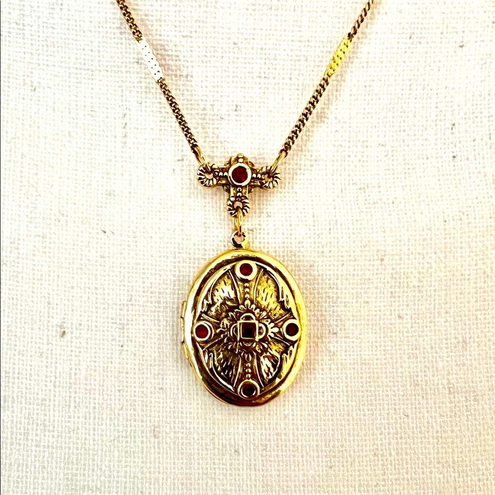 Goldtone and Red CZ Replica Locket